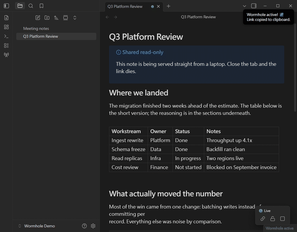 The tab menu, the viewer count rising as a reader opens the page, and the session being stopped